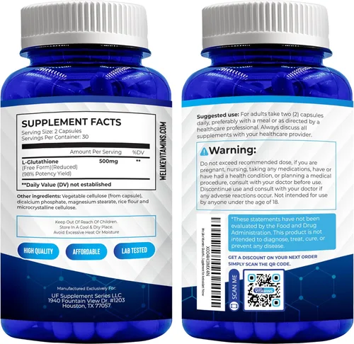 Vista 8 de We Like Vitamins Suplemento de glutatión certificado NSF 500 mg - 60 cápsulas de L-glutatión reducido para apoyo antioxidante e inmunológico