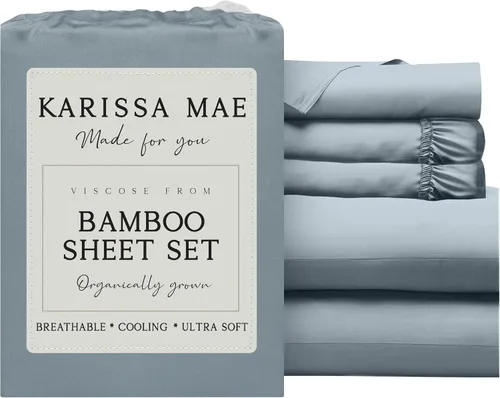 Vista 95 de KARISSA MAE Juego de sábanas de viscosa de bambú de lujo, 100% certificado FSC, refrescante, lujosamente suave, bolsillos profundos de 18 pulgadas
