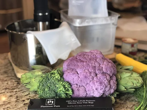 Vista 6 de Bolsas reutilizables Sous Vide, juego de 2 bolsas sin BPA para cocinar al vacío, 100% silicona de platino LFGB pura sin rellenos, compatible