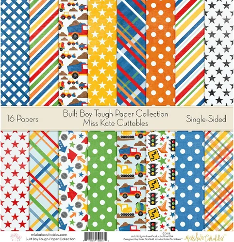 Vista 7 de Pattern Paper Pack - Built Boy Tough - Scrapbook Premium Specialty Paper Single-Sided 12"x12" Collection Includes 16 Sheets - by Miss Kate Cuttables