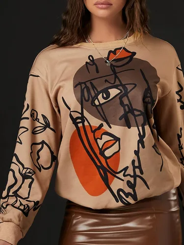 Vista 3 de WDIRARA Sudadera con estampado gráfico de figura para mujer, cuello redondo, manga larga, contraste de color, graffiti