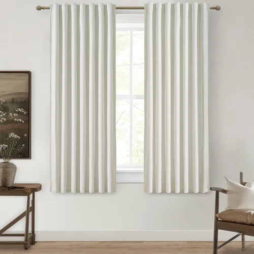 Vista 59 de Juego de 2 cortinas 100% opacas, 84 pulgadas de largo, dormitorio, estéticas, aislamiento térmico, eficiencia energética, mezcla de algodón y lino