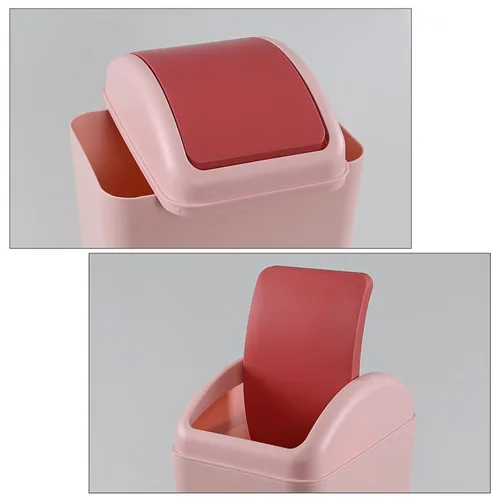 Vista 3 de Bote de basura de 3 galones con tapa abatible, cubo de basura de plástico con tapa abatible, color rosa