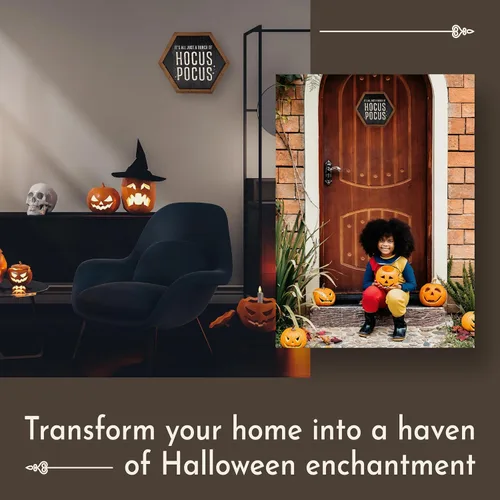 Vista 2 de Wall Things Co. - Letrero hexagonal de bruja, madera para sala de estar, cocina, dormitorio, arte de pared para colgar, espeluznante y aterrador