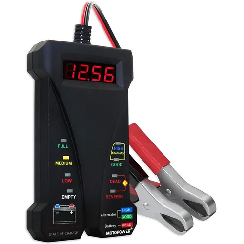 MOTOPOWER MP0514A - Probador digital de batería de coche de 12 V, voltímetro y analizador de sistema de carga con pantalla LCD e indicación LED,