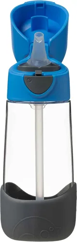 b.box Botella de agua Tritan de 15 onzas para niños, botella de bebida para niños pequeños con popote para la escuela, guardería, viajes con diseño