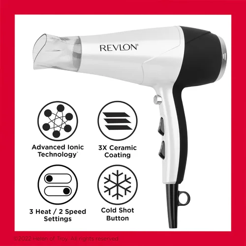 Vista 6 de REVLON Aumento de volumen, secador de pelo con difusor de mejora de rizos, aumenta el volumen, disminuye el encrespamiento y los daños, secado