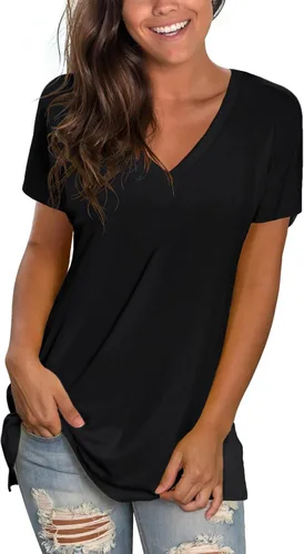 Sipaya - Camiseta de mujer con cuello en V, básica, de ajuste suelto, manga corta, estilo casual