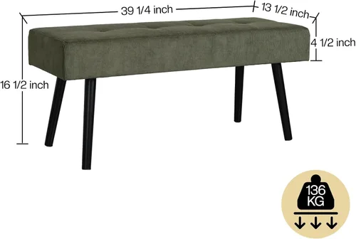 Vista 27 de Banco de entrada, banco beige para dormitorio, moderno extremo otomano de cama, bancos acolchados de pana para sala de estar, vestíbulo, vestíbulo
