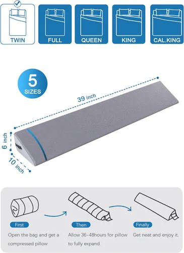 Vista 6 de Almohada de cuña de cama tamaño individual para cabecero, relleno de huecos de cama, almohada de cabecero, cuña de colchón para cerrar el espacio