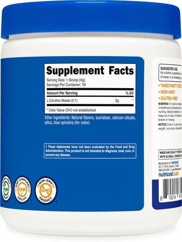 Vista 5 de Nutricost L-citrulina malato 2:1 (10.58 oz) (frambuesa azul)