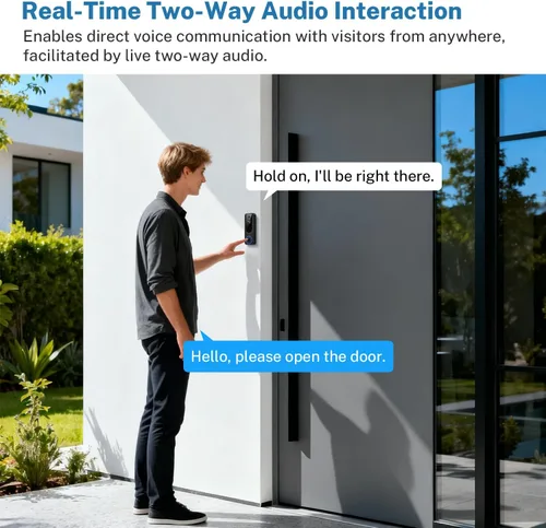 Vista 6 de Hubposh Timbre de puerta inalámbrico con receptor interior, alimentado por batería, IA humano y detección de movimiento, conversación de 2 vías
