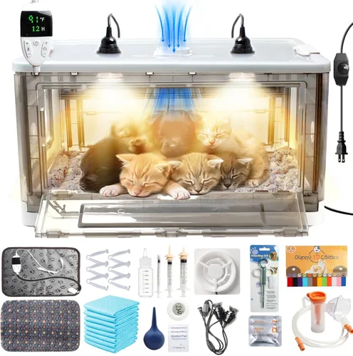 Incubadora para cachorros con calefacción y ventilador, incubadora ideal para cachorros y gatitos, asegura una buena ventilación y control de