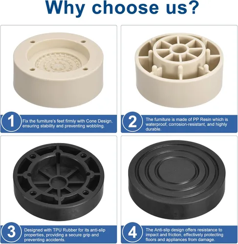 Vista 3 de uxcell Juego de 4 elevadores redondos para muebles, altura de 1.38 pulgadas, elevadores de cama ajustables para marco de cama, mesa, escritorio