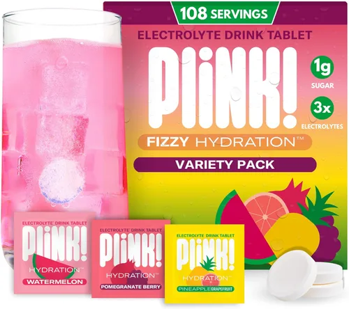 Vista 15 de Plink! Tabletas de bebida con electrolitos efervescentes para hidratación diaria, tabletas de electrolitos de 12 quilates + sodio, potasio