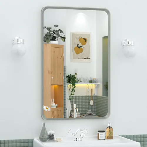 Vista 48 de OKPAL Espejo de Baño con Marco de Metal Negro de 40 x 36 Pulgadas para Pared, Espejo de Tocador de Baño Negro Mate, Espejo Rectangular Redondeado