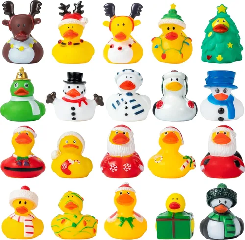 Haooryx Patitos de Goma Navideños - 20 Piezas Novedosas de Decoración Navideña de Pato con Santa, Alce y Muñeco de Nieve para Niños, Detalles de