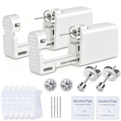 Vista 10 de Anzero Kit de perforación de oreja desechable para cartílago de oreja, kit con tachuelas de circonita cúbica estériles, pistola de perforación sin