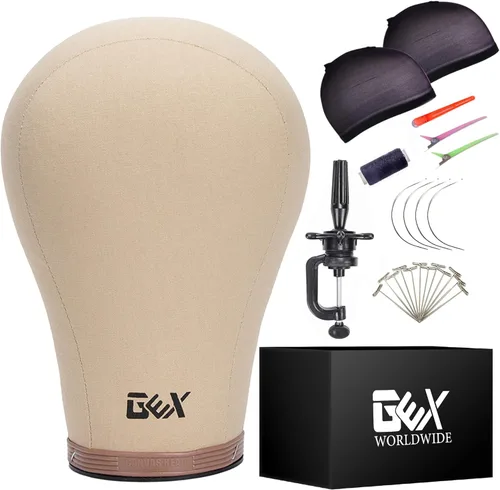 Vista 6 de GEX - Cabeza de maniquí de lona de 20 a 24 pulgadas para peluca, secado y peinado, con soporte de abrazadera para mesa C (negro 20 pulgadas)
