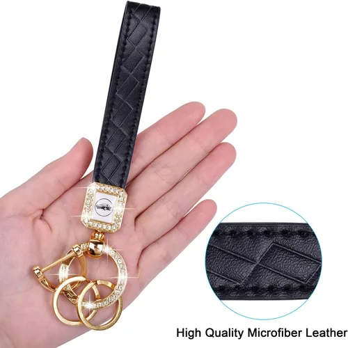 Vista 2 de Llavero de coche de cuero Bling Wisdompro, llavero universal de cuero de microfibra para llave FOB Llavero soporte de llaves accesorios