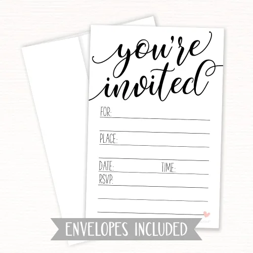 Vista 3 de Invitaciones de escritura clásica (20 unidades) con sobres, diseño de corazón dulce