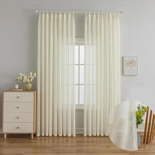 Vista 18 de Cortinas traslúcidas blancas con pliegues elegantes de 84 pulgadas, 1 panel, cortinas plisadas para sala de estar, puerta corrediza de vidrio