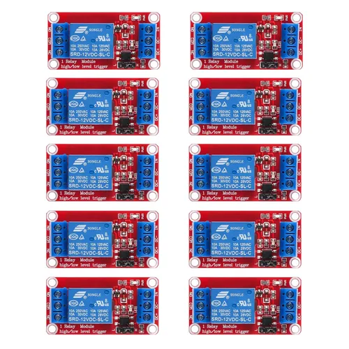 Módulo de relé 10pcs DC 12V Tablero de relé 1 canal con soporte de aislamiento optoacoplador de alto o bajo nivel