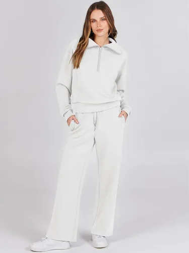 Vista 3 de Prinbara Conjunto deportivo de 2 piezas para mujer, para otoño, de gran tamaño, con media cremallera, sudadera de pierna ancha, conjunto de ropa