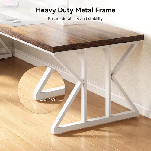 Vista 4 de LITTLE TREE - Escritorio ejecutivo grande de 78.7 pulgadas, escritorio moderno para computadora de oficina, escritorio de madera para escritura