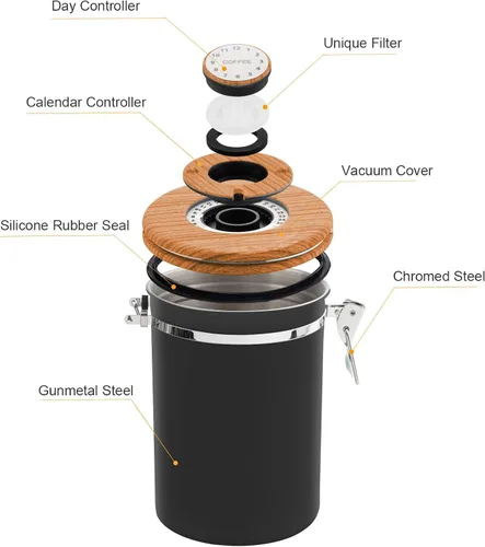 Vista 2 de TEDSWAIT Recipientes herméticos para café, contenedor de almacenamiento de granos de café de cocina de acero inoxidable con cuchara, rastreador