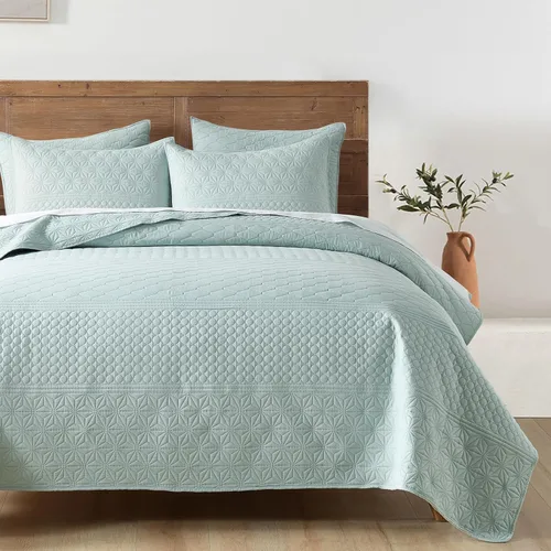 Vista 19 de HORIMOTE HOME Juego de Edredón Tamaño Queen Azul Acero - Colcha de Microfibra Suave con 2 Fundas, Cobertor Geométrico Ligero y para Todas