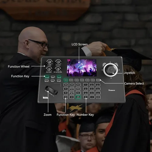 Vista 8 de Tenveo NDI PTZ Camera Controller, 5'' LCD Screen Preview, 4D Joystick, PoE IP PTZ Controller Keyboard for Church Worship Live Streaming Broadcasts