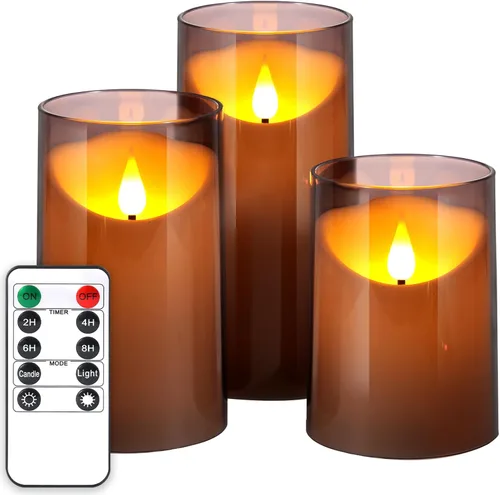 Vista 11 de NURADA Velas sin llama con control remoto y temporizador: juego de 2 velas LED acrílicas con mecha 3D que funcionan con pilas, velas falsas