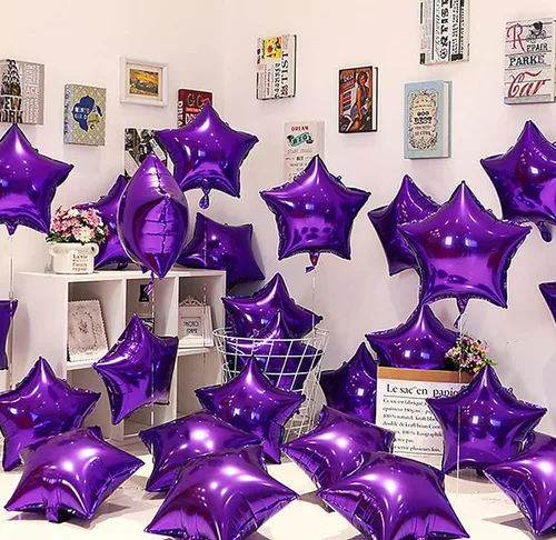 Vista 3 de KALOR Globos de Mylar de estrella morada de 18 pulgadas, 10 globos de helio en forma de estrella para bodas, baby shower, decoraciones de fiesta