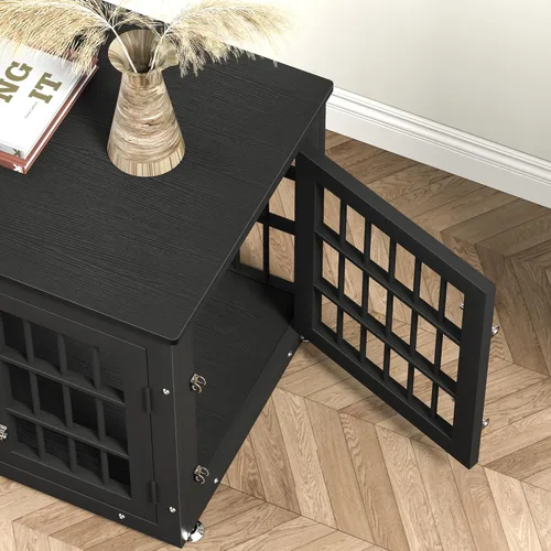 Vista 7 de rehomerance Mueble de jaula de perro resistente de 26 pulgadas para perros pequeños, mesa auxiliar decorativa para casa de mascotas, muebles de Negro