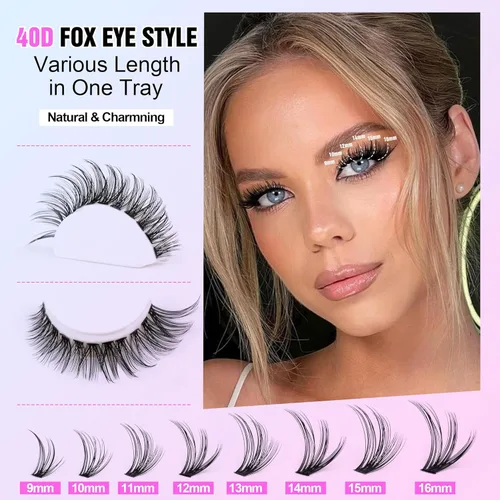 Vista 45 de Kit de extensión de pestañas Pawotence DIY 280 piezas, racimos de pestañas, kit de extensión de pestañas, 9-16mm, 30D, 40D, pestañas individuales