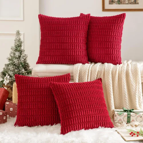 Vista 32 de MIULEE - Paquete de 4 fundas de cojín decorativas de pana, estilo rústico y bohemio, para sofá, sala de estar, sillón y cama, con patrón a rayas