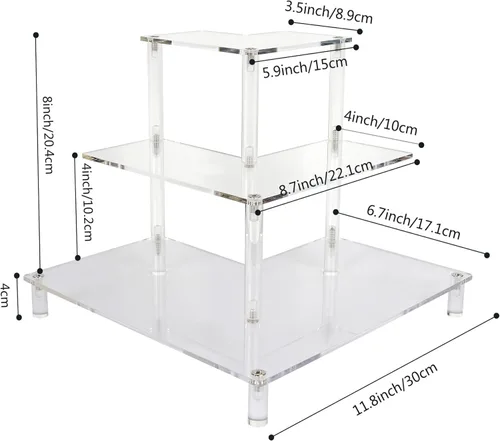 Vista 2 de ELEGANTLIFE Soporte elevador de acrílico – Estante transparente de 3 niveles para Funko POP, Amiibo, figuras, coleccionables, cupcakes, perfumes