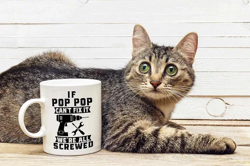 Vista 4 de Mad Ink Fashions If Pop Pop Can't Fix it We're All Screwed White - Taza de café de oficina (11 oz)