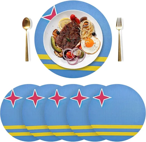 Vista 21 de Aruba Flag Round Table Placemats 15 Inch, Seasonal Table Mats Modern Place Mats for Dining, Kitchen, Parties, Camping