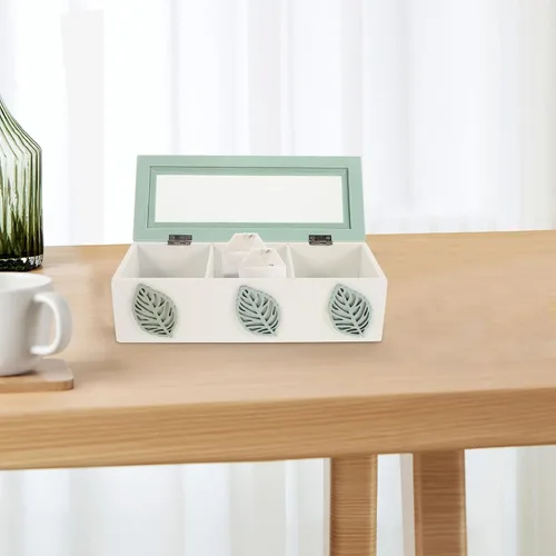 Vista 5 de Wooden Tea Storage Box with 3 Compartments and Glass Lid