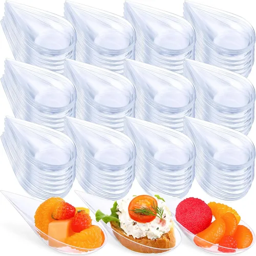 Vista 11 de 400 cucharas de plástico para aperitivos de 4 pulgadas, mini platos desechables para aperitivos, lágrimas para servir postre, lágrima, cuchara