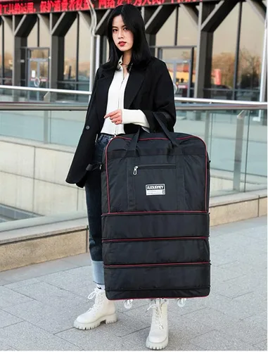 Vista 7 de Radefasun Bolsa de viaje Oxford expandible extra grande con ruedas, impermeable, ligera, plegable, maleta, Negro -, Equipaje extensible central