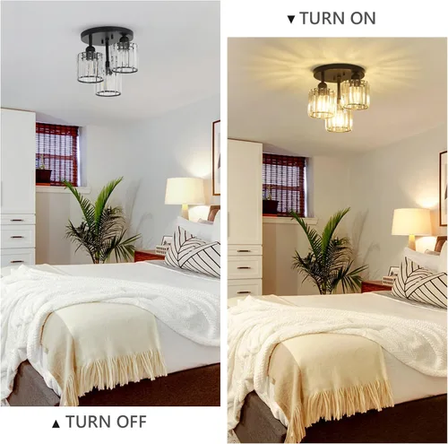 Vista 4 de PAUFUL Lámpara de Techo Semiempotrada de Cristal, Lámparas de Techo Modernas de 3 Luces Cerca del Techo, Lámparas de Cocina Negras con Pantalla
