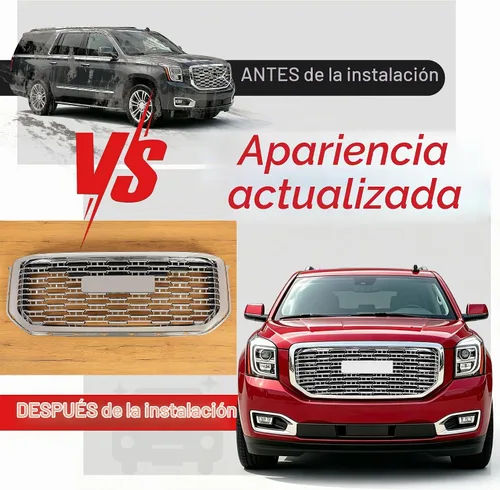 Vista 5 de KUAFU Parrilla Delantera Compatible con GMC Yukon/Yukon XL 2015-2020 Protector de Parachoques Ensamble de Parrilla Plástico ABS Cromo Plateado