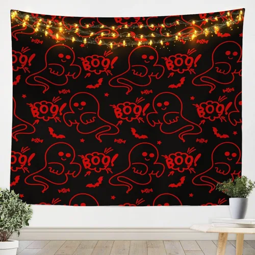 Feelyou Halloween Wall Art for Bedroom Living Room Cartoon Ghost Tapestry Decoration for Kids Boys Girls Red Tapestry Wall Hanging Ghost Festival