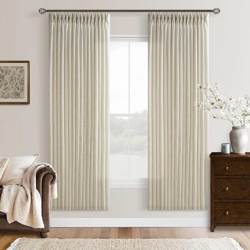 Vista 88 de TWODRAPES Cortinas de Lino Plisadas con Pinza Beige Blancas de 54 Pulgadas de Largo 2 Paneles para Comedor Cocina Dormitorio Plisadas Semi