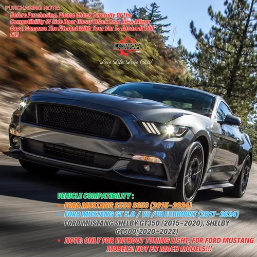 Vista 6 de Tapas de cubierta de espejo lateral de fibra de carbono con acabado brillante para Ford Mustang GT/Ecoboost/Shelby 2015-2024 - Decoraciones