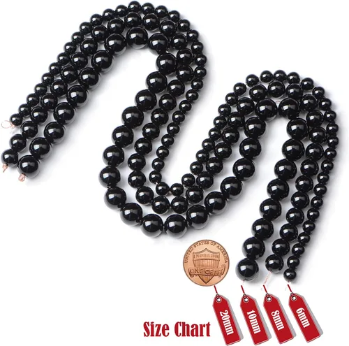 Vista 6 de 100 cuentas redondas sueltas de ónix negro natural de 0.315 pulgadas para fabricación de joyas con cordón elástico de cristal