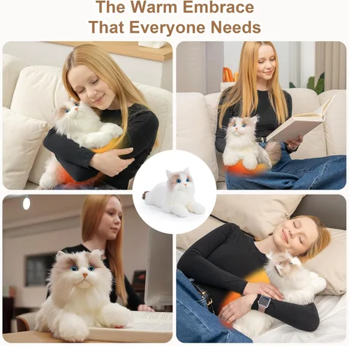 Vista 4 de Chongker Animales de peluche para microondas y pesados, 2 libras de peluche con calefacción de gato con almohadilla térmica extraíble sin perfume